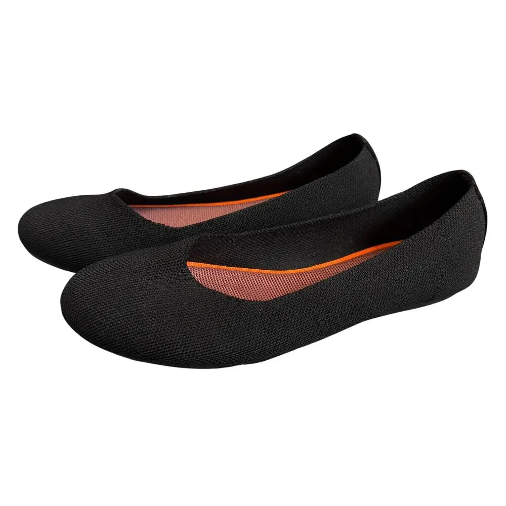Athmile Black Knit Ballet Flats Women’s Slip-On Comfort Travel Shoes Size 7 1/2